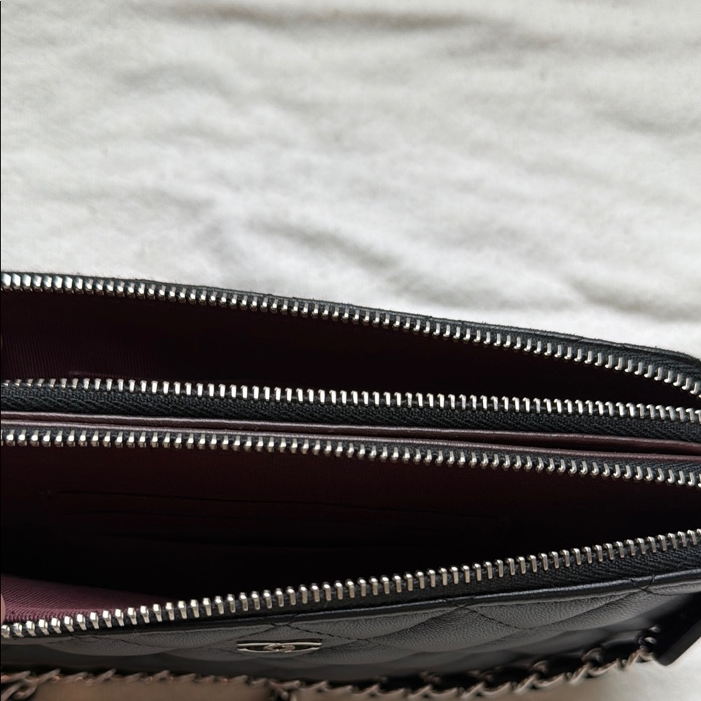 Chanel A82527 Matelasse W Zipper Chain Wallet Lambskin Black w/ silver hardware - Picture 6 of 11